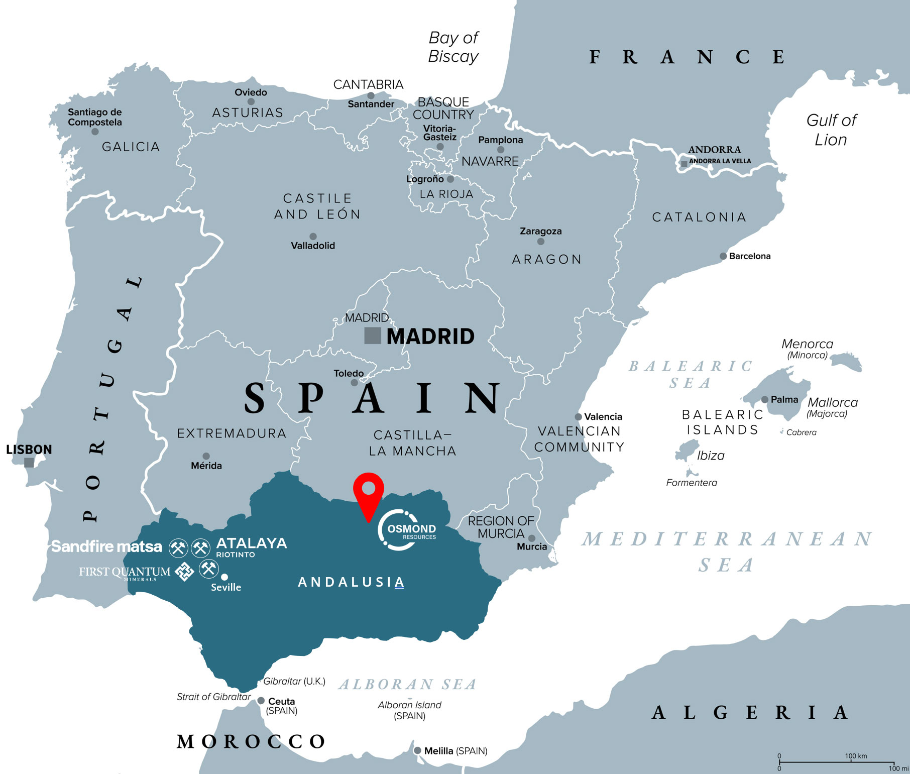 Map showing the location of Andalucía, Spain.